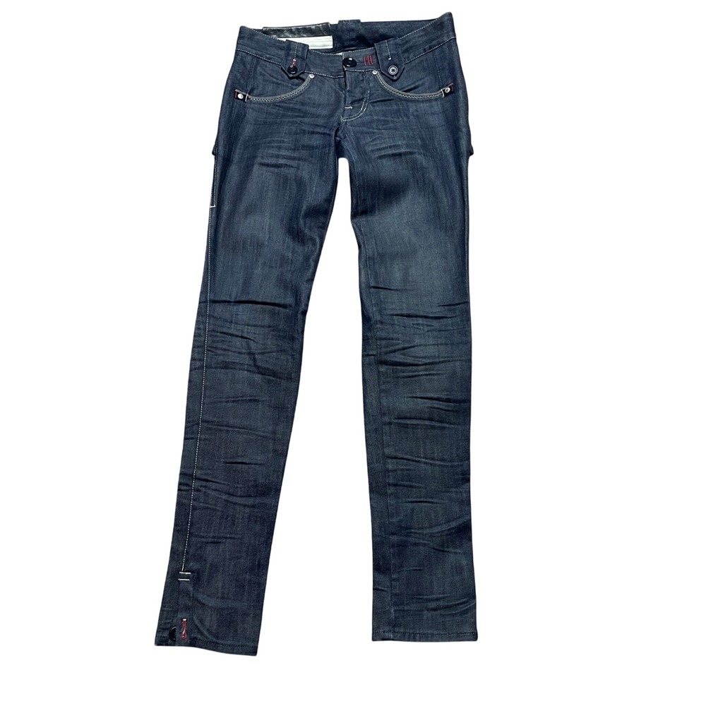HIGH USA 26 Denim Jeans Dark Wash Embellished‎ Pockets Slim Fit Women's